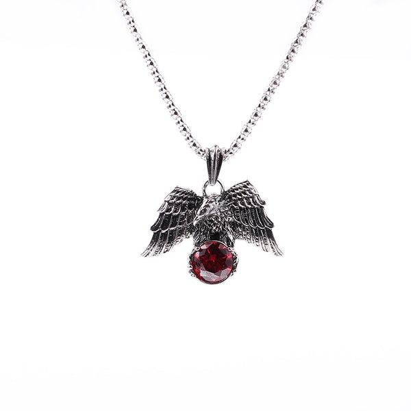 Eagle Necklace Men Jewelry Trendy High quality silver Animal Hawk Wing Red crystal Necklace For Women Punk Biker Men Pendant