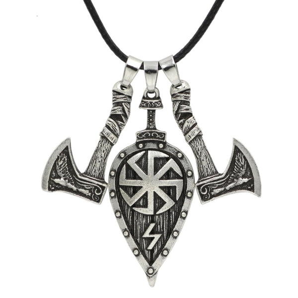 Viking double crow axe leaf shield pendant necklace Viking crow axe necklace personality men and women jewelry