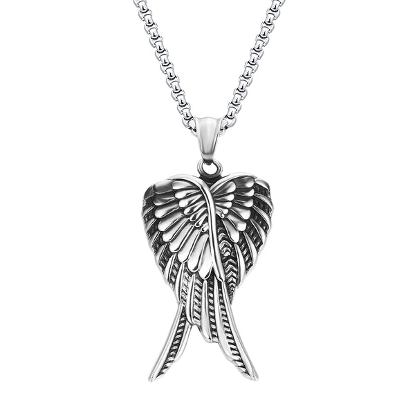 ZMZY Fashion Antique Vintage Ancient Stainless Steel Pendant Angel Wings Necklace for Women Men Choker Charm Jewlery
