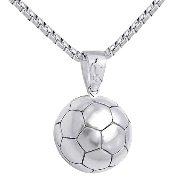 MDNEN Football Pendant Necklace Men Stainless Steel Chain Soccer Ball Hippie Necklace Male Sports Hip Hop Men Jewelry